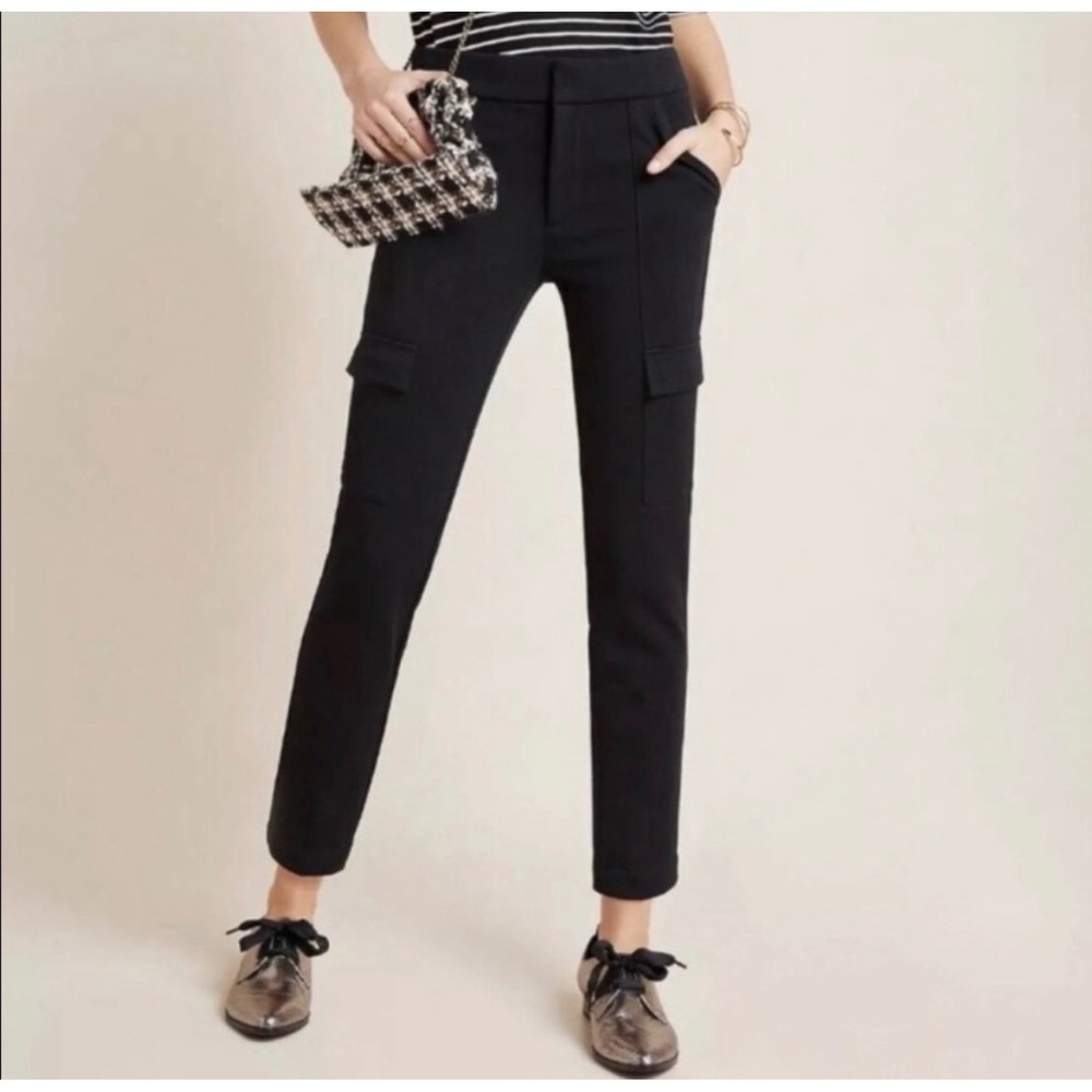 Anthropologie The Essential Slim Black Cargo Pants High Rise Size 8